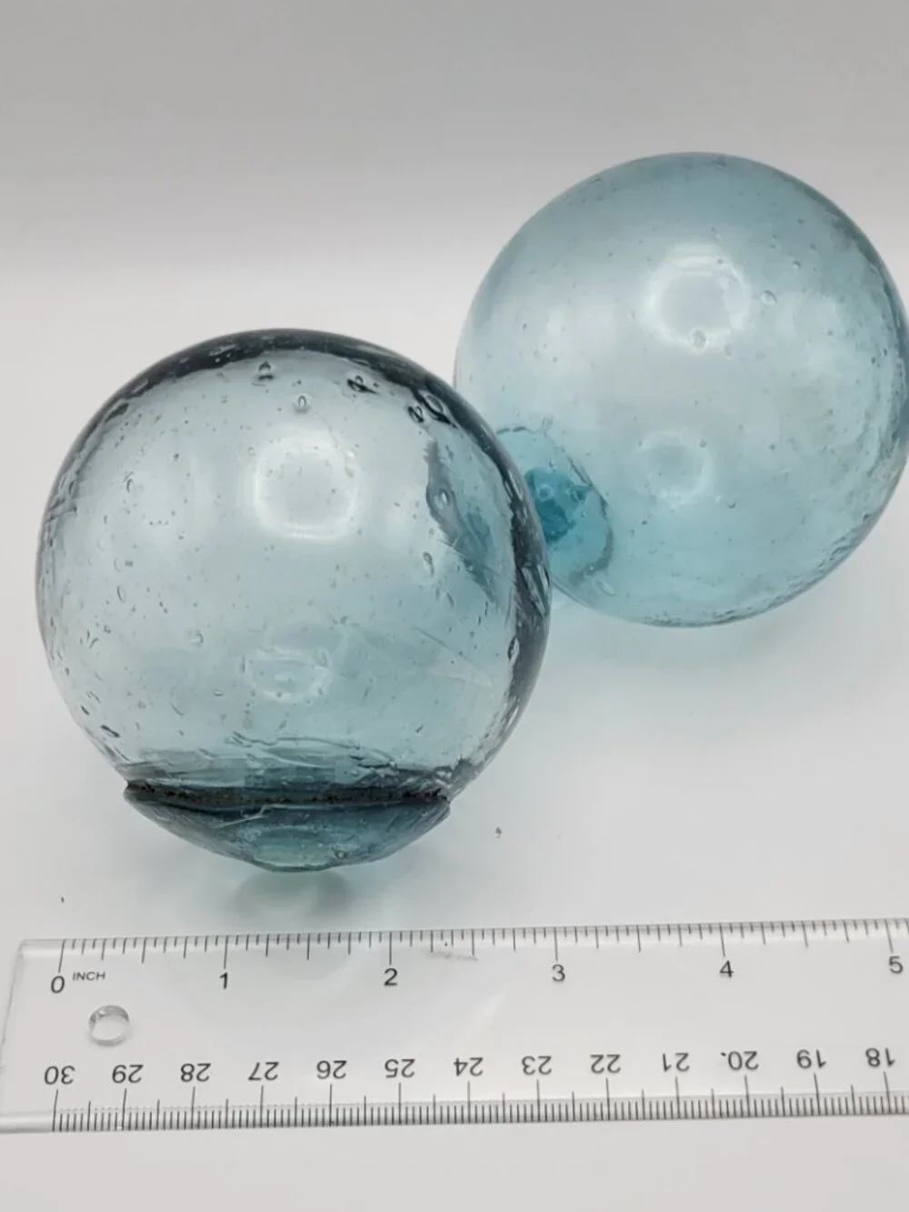 Glass Fishing Floats Antique Vintage blue green, Set of 2
